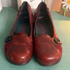 Dansko Women's Red Leather Button-Trim Flats